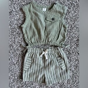 Banana Republic 6-12 Month Linen Olive Stripe Short +  Top Matching Set